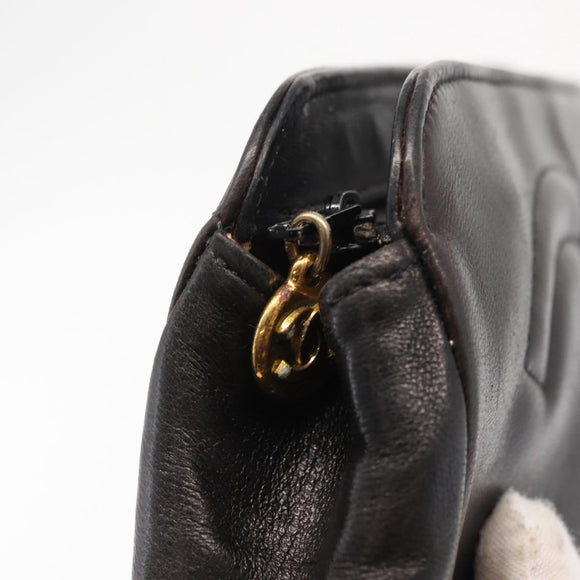 CHANEL Pouch Lamb Skin Black Gold CC Auth fm5050