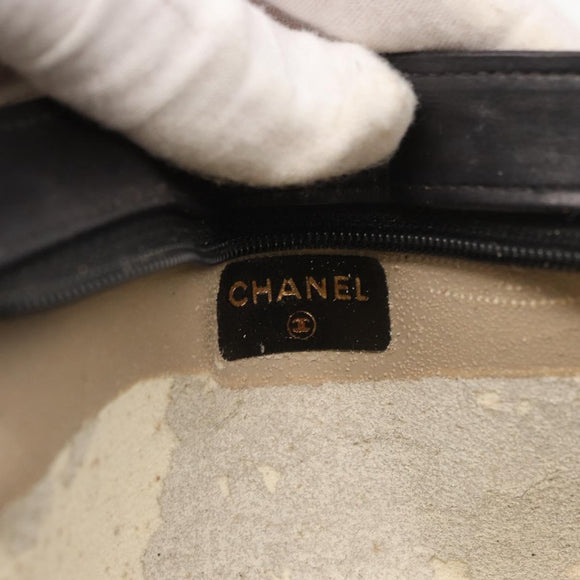 CHANEL Pouch Lamb Skin Black Gold CC Auth fm5050