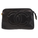 CHANEL Pouch Lamb Skin Black Gold CC Auth fm5050-2