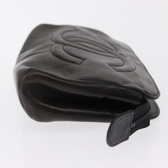 CHANEL Pouch Lamb Skin Black Gold CC Auth fm5050