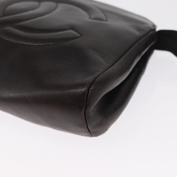 CHANEL Pouch Lamb Skin Black Gold CC Auth fm5050