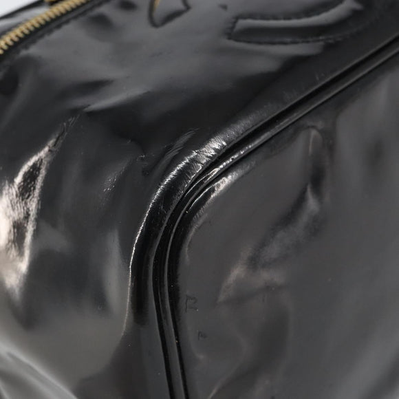 CHANEL Vanity Pouch Patent leather Black Gold CC Auth fm5051