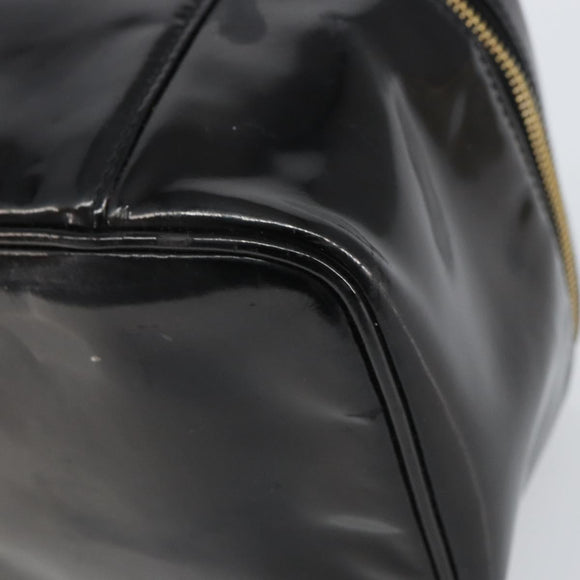 CHANEL Vanity Pouch Patent leather Black Gold CC Auth fm5051