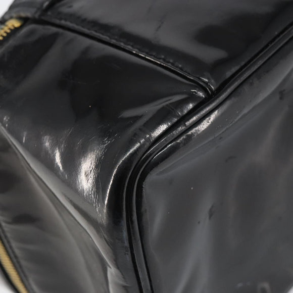 CHANEL Vanity Pouch Patent leather Black Gold CC Auth fm5051