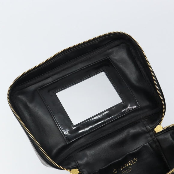 CHANEL Vanity Pouch Patent leather Black Gold CC Auth fm5051