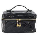 CHANEL Vanity Pouch Patent leather Black Gold CC Auth fm5051-13