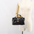 CHANEL Vanity Pouch Patent leather Black Gold CC Auth fm5051-22