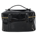 CHANEL Vanity Pouch Patent leather Black Gold CC Auth fm5051-2