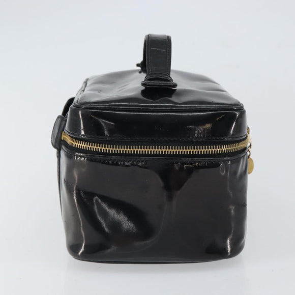 CHANEL Vanity Pouch Patent leather Black Gold CC Auth fm5051