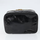 CHANEL Vanity Pouch Patent leather Black Gold CC Auth fm5051-5