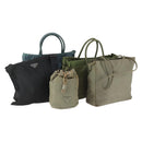 PRADA Bag Nylon 5 Set Black Khaki blue Auth fm5059-1