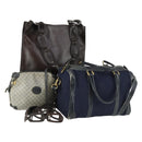 GUCCI Micro GG Canvas GG Micro Supreme Bag Leather 3 Set Navy Brown Auth fm5061-1