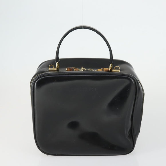 GUCCI Bamboo Vanity pouch Pouch Patent leather 2 Set Black Auth fm5062