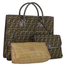 FENDI Zucca Canvas Zucchino Canvas Bag PVC 3 Set Black Brown Auth fm5063-1