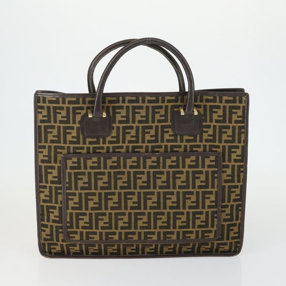 FENDI Zucca Canvas Zucchino Canvas Bag PVC 3 Set Black Brown Auth fm5063