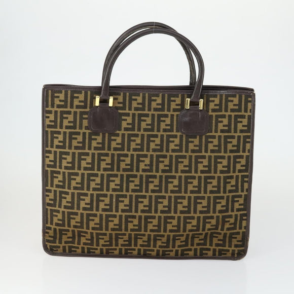 FENDI Zucca Canvas Zucchino Canvas Bag PVC 3 Set Black Brown Auth fm5063