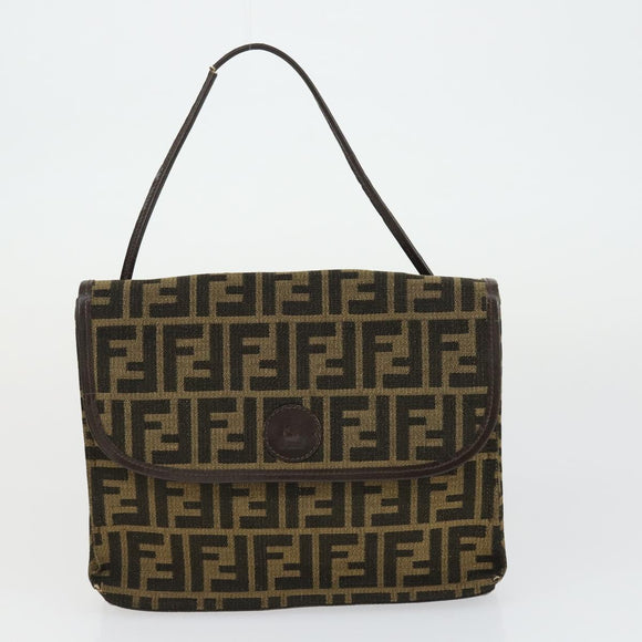 FENDI Zucca Canvas Zucchino Canvas Bag PVC 3 Set Black Brown Auth fm5063
