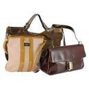Salvatore Ferragamo Vala Bag Leather nylon 3 Set Beige Brown Auth fm5064-1