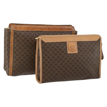 CELINE Macadam Canvas Clutch Bag PVC Leather 2 Set Brown Auth fm5068