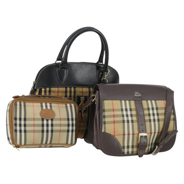BURBERRY Nova Check Bag Canvas 3 Set Beige Auth fm5069