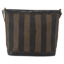 FENDI Pecan Canvas Shoulder Bag PVC Black Brown gold Auth fm5072-2