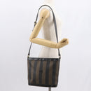 FENDI Pecan Canvas Shoulder Bag PVC Black Brown gold Auth fm5072-23