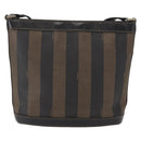 FENDI Pecan Canvas Shoulder Bag PVC Black Brown gold Auth fm5072-3