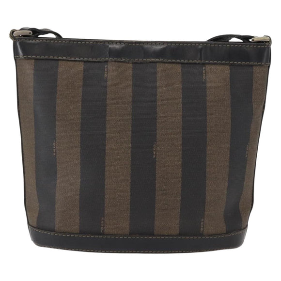 FENDI Pecan Canvas Shoulder Bag PVC Black Brown gold Auth fm5072