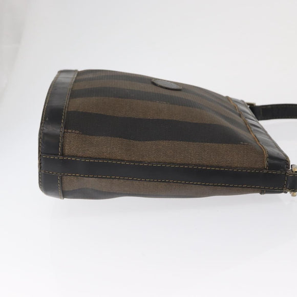 FENDI Pecan Canvas Shoulder Bag PVC Black Brown gold Auth fm5072