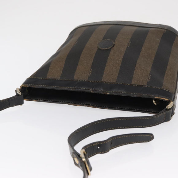 FENDI Pecan Canvas Shoulder Bag PVC Black Brown gold Auth fm5072