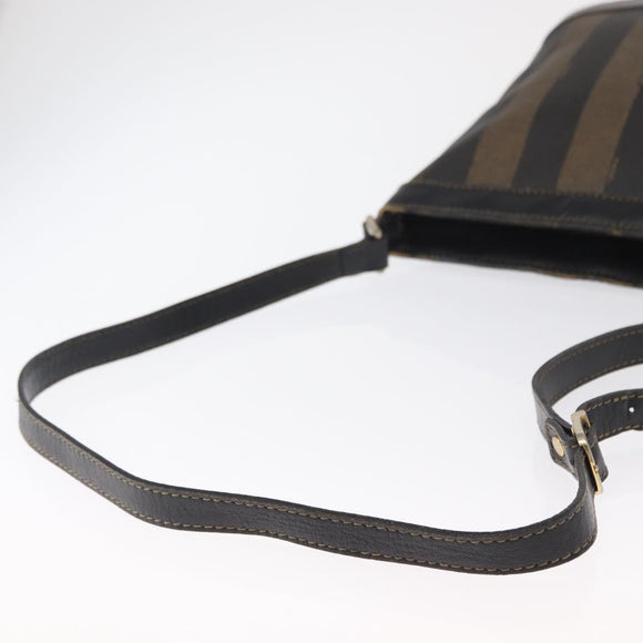 FENDI Pecan Canvas Shoulder Bag PVC Black Brown gold Auth fm5072