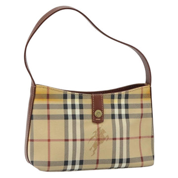 BURBERRY Nova Check Hand Bag PVC Beige Gold Auth fm5074