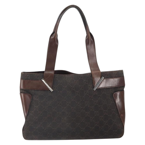 GUCCI GG Canvas Tote Bag Brown Silver 73983 Auth fm5075