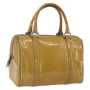 Christian Dior Trotter Canvas Boston Bag Patent leather Beige Silver Auth fm5079-1