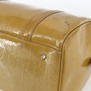 Christian Dior Trotter Canvas Boston Bag Patent leather Beige Silver Auth fm5079-8