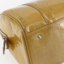 Christian Dior Trotter Canvas Boston Bag Patent leather Beige Silver Auth fm5079-15