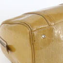 Christian Dior Trotter Canvas Boston Bag Patent leather Beige Silver Auth fm5079-17