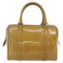 Christian Dior Trotter Canvas Boston Bag Patent leather Beige Silver Auth fm5079-13