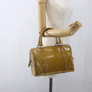 Christian Dior Trotter Canvas Boston Bag Patent leather Beige Silver Auth fm5079-24