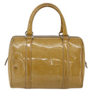 Christian Dior Trotter Canvas Boston Bag Patent leather Beige Silver Auth fm5079-2