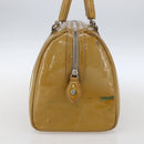 Christian Dior Trotter Canvas Boston Bag Patent leather Beige Silver Auth fm5079-3