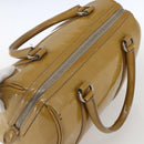 Christian Dior Trotter Canvas Boston Bag Patent leather Beige Silver Auth fm5079-6