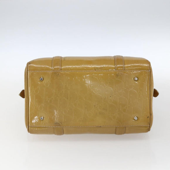 Christian Dior Trotter Canvas Boston Bag Patent leather Beige Silver Auth fm5079