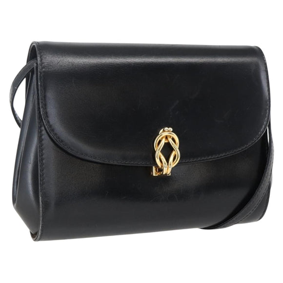 GUCCI Shoulder Bag Leather Black Gold 004 056 0219 Auth fm5081
