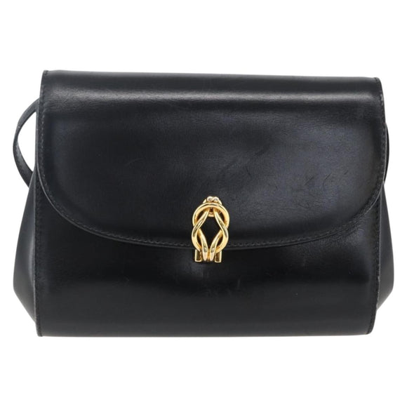 GUCCI Shoulder Bag Leather Black Gold 004 056 0219 Auth fm5081