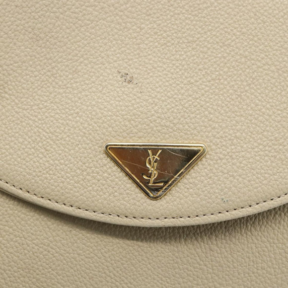 SAINT LAURENT Shoulder Bag Leather Ivory Gold Auth fm5082