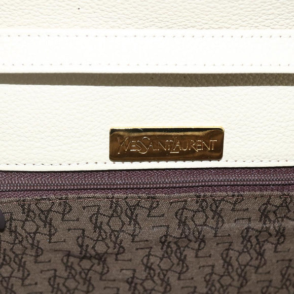 SAINT LAURENT Shoulder Bag Leather Ivory Gold Auth fm5082