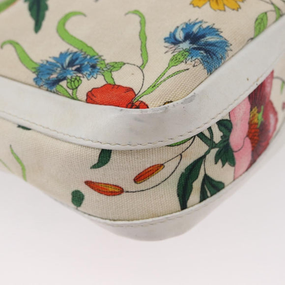GUCCI Flora Shoulder Bag Canvas Leather White Gold 007 14 0068 Auth fm5083