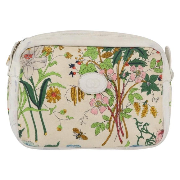 GUCCI Flora Shoulder Bag Canvas Leather White Gold 007 14 0068 Auth fm5083