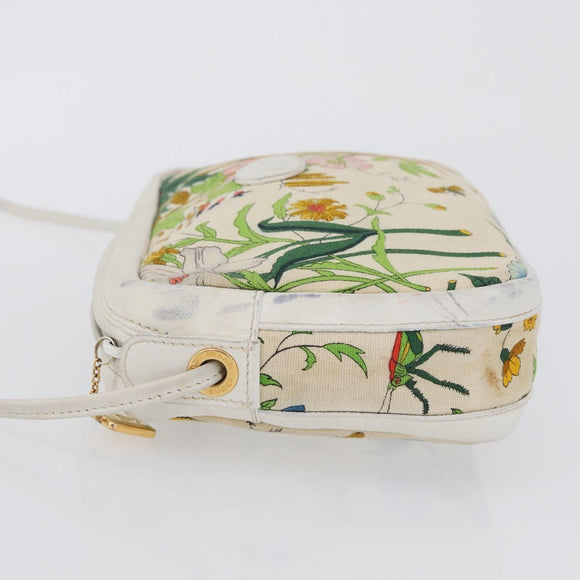 GUCCI Flora Shoulder Bag Canvas Leather White Gold 007 14 0068 Auth fm5083